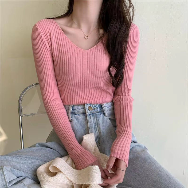 Casual Long Sleeve Knitted Pullover 2025 Autumn Winter Women Sweaters Femme Basic Solid Jersey Tops Fashion Clothes