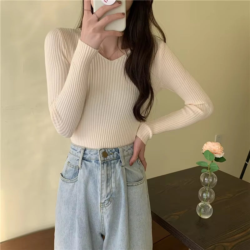 Casual Long Sleeve Knitted Pullover 2025 Autumn Winter Women Sweaters Femme Basic Solid Jersey Tops Fashion Clothes